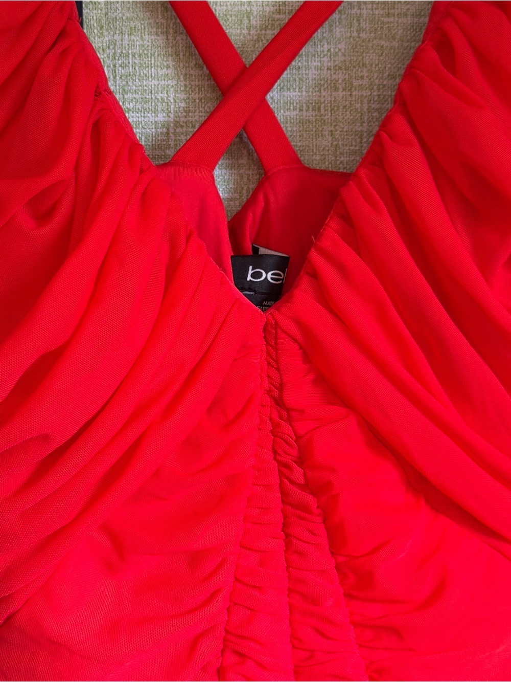 Vintage Y2K bebe Ruched Mesh Fitted Mini Party Dress in Fiery Red, Size S - Picture 2 of 10